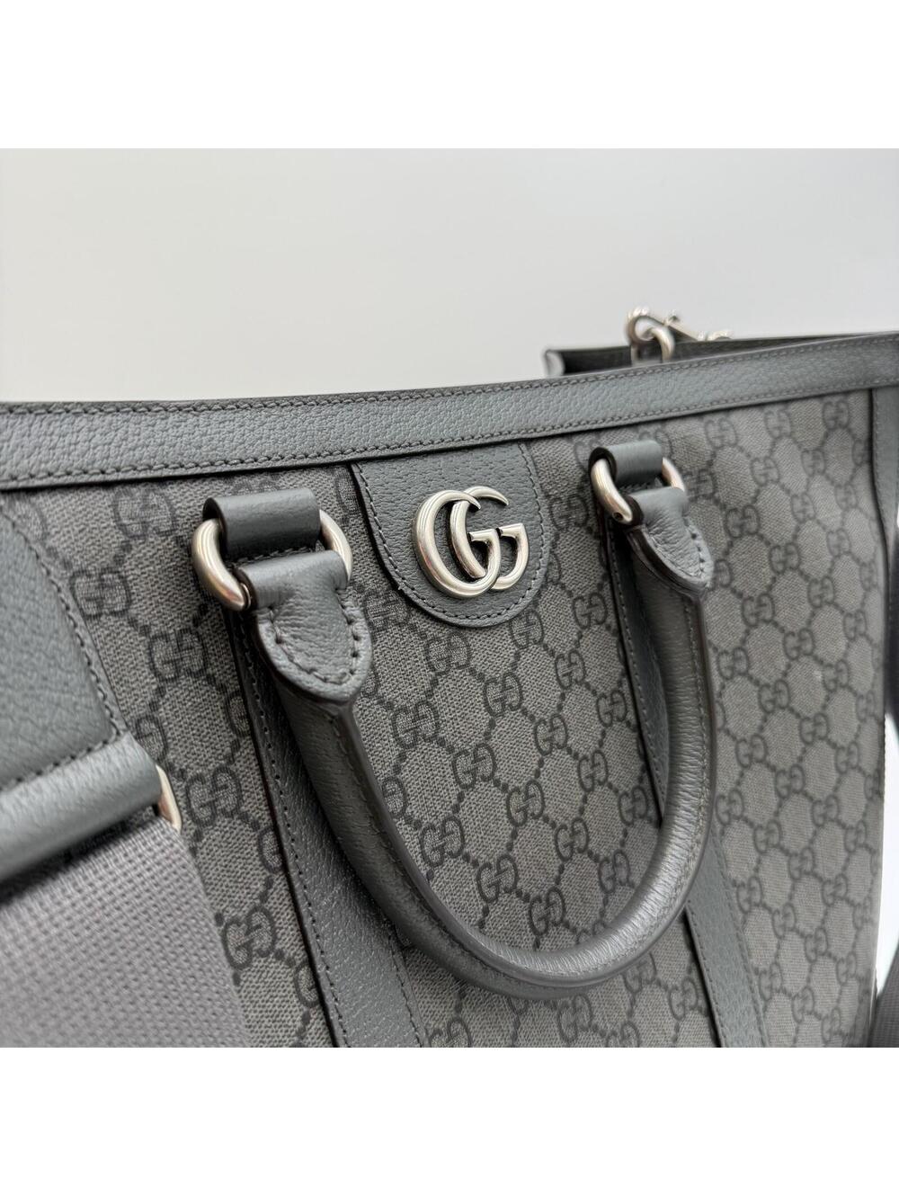 Gucci GG Supreme Monogram Tote Bag With Web Strap Gray Black - Picture 8 of 14